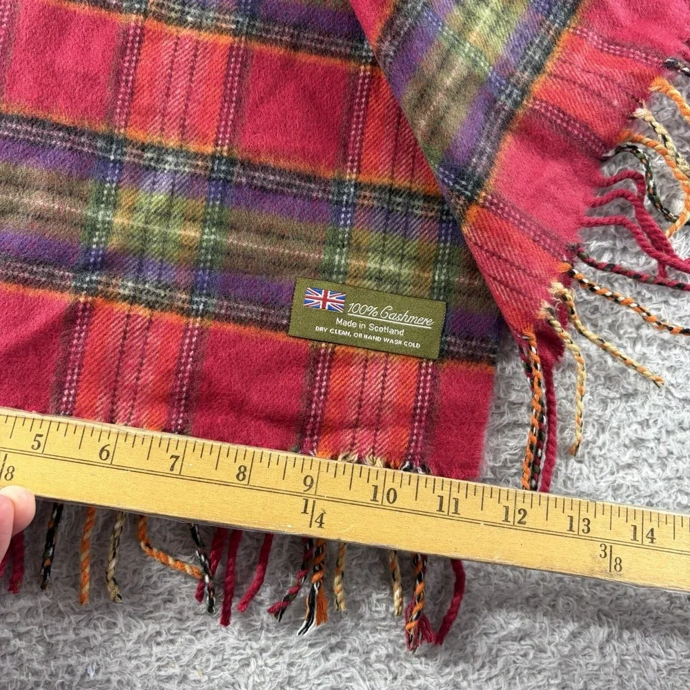 100% Cashmere Scarf Plaid Colorful Made in‎ Scotland Red
